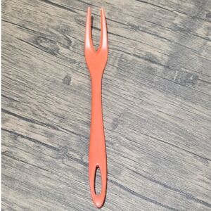Vintage Corp Coral Plastic Serving Fork Appetizer Cocktail Made in USA